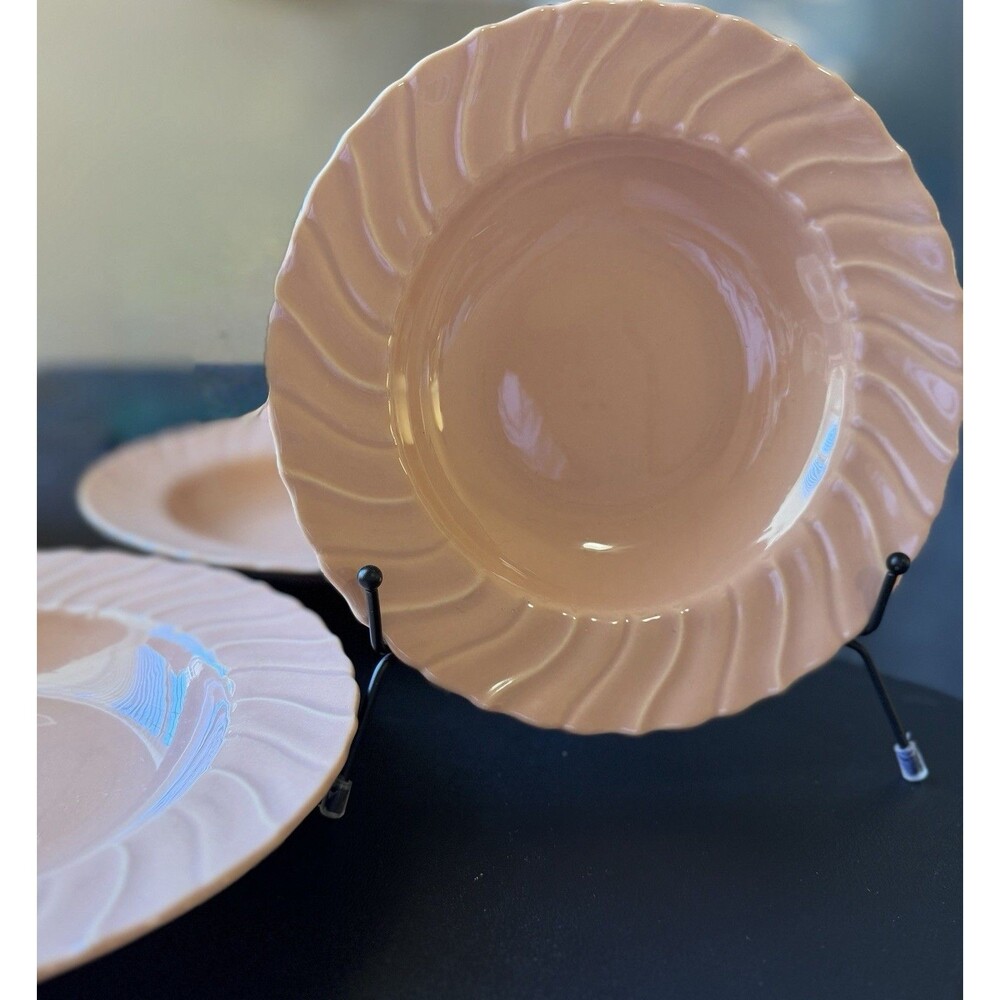 Vintage Franciscan Coronado Coral Pink Rim Soup Bowls 8.5" California USA Set 3